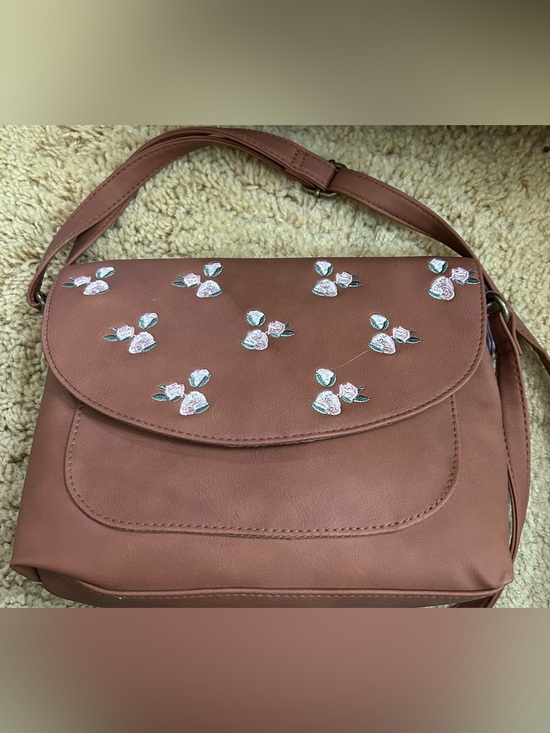 Handbags - Embroidered Floral Flap Shoulder Bag - Brown
